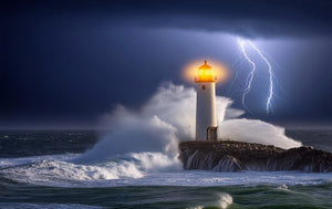 A lighthouse in a storm by Leighton Collins