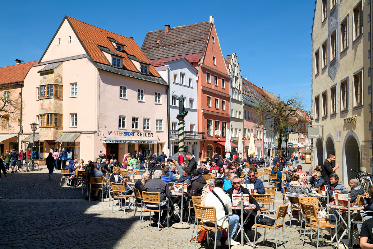 Germany Bavaria Romantic Road. Fussen. Outdoor restaurants and cafe by Marco Brivio